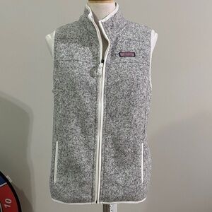 Vineyard Vines Women’s Large Heathered Gray Vest with Cream Trim